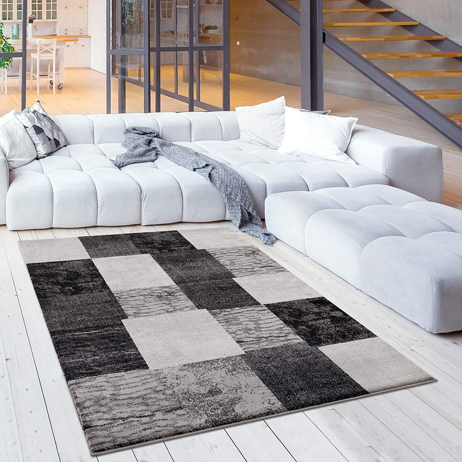 HomeRoots 2' x 8' Gray Geometric Blocks Runner Rug