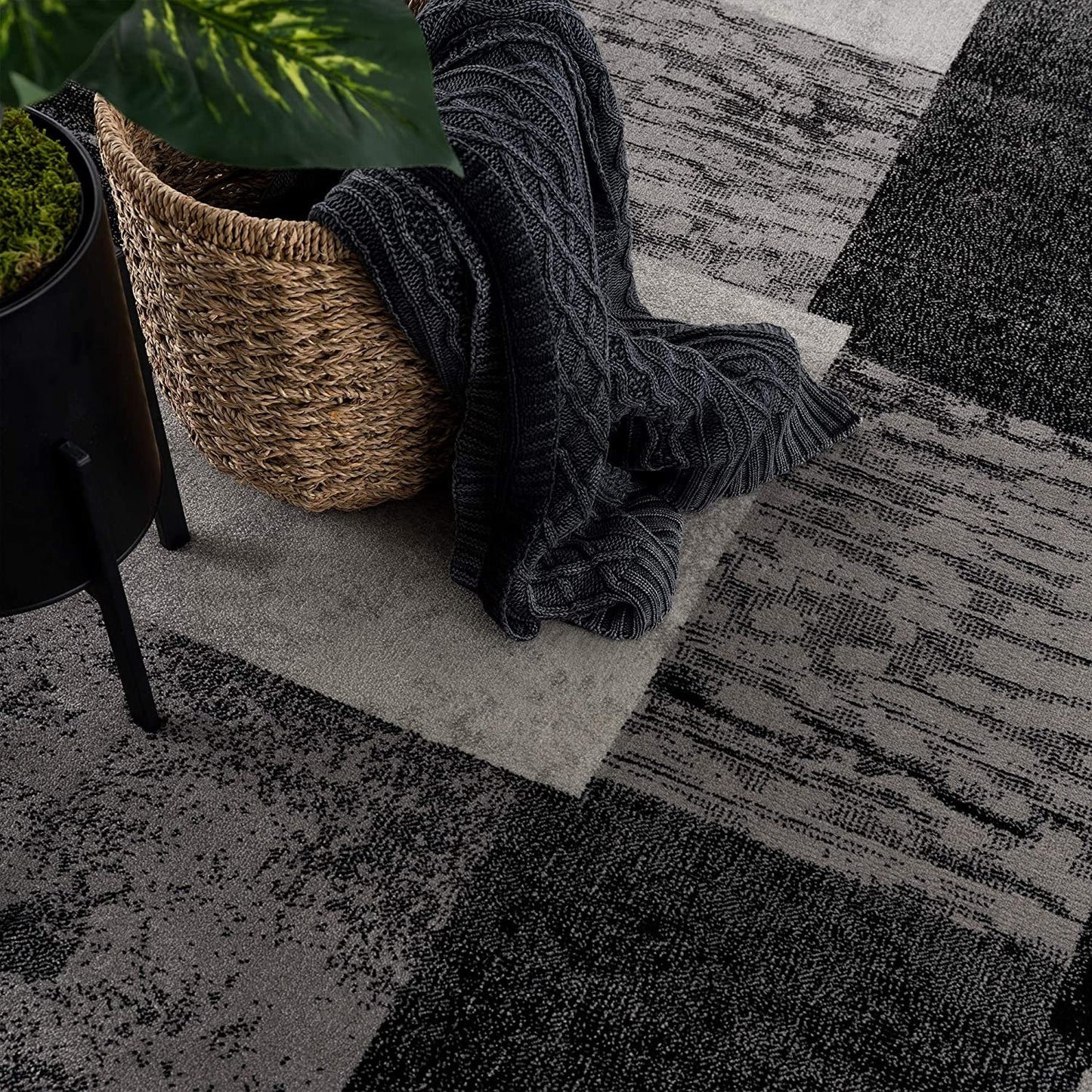 HomeRoots 2' x 8' Gray Geometric Blocks Runner Rug