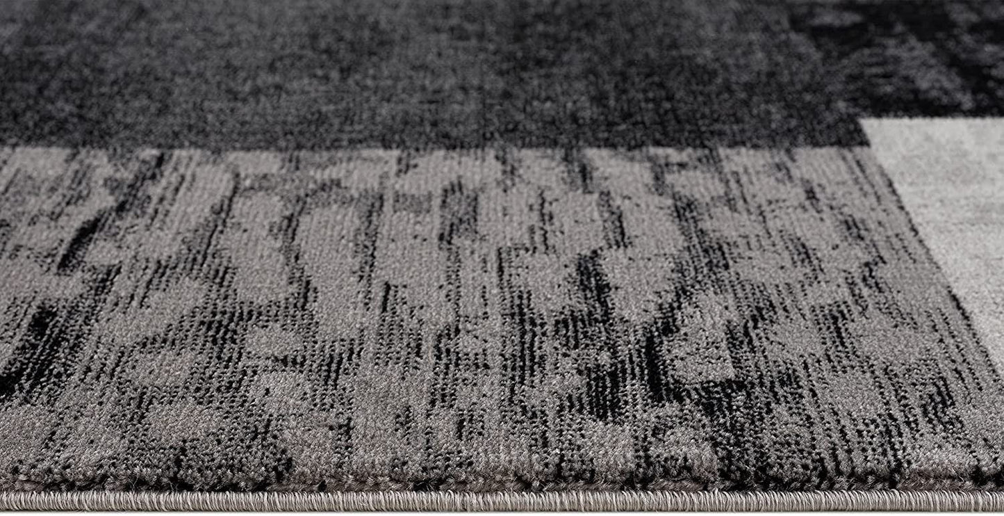 HomeRoots 2' x 8' Gray Geometric Blocks Runner Rug