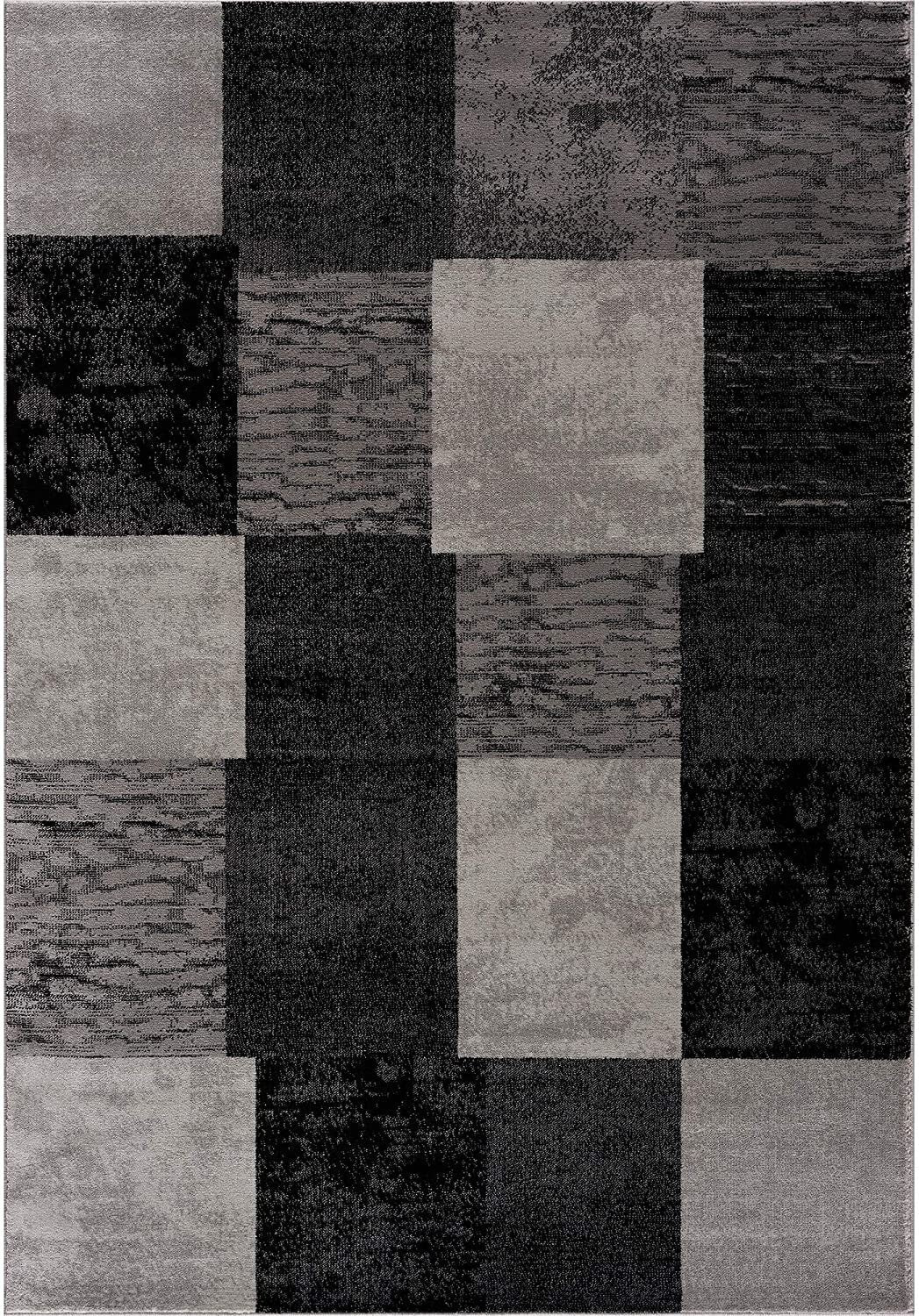 HomeRoots 2' x 8' Gray Geometric Blocks Runner Rug