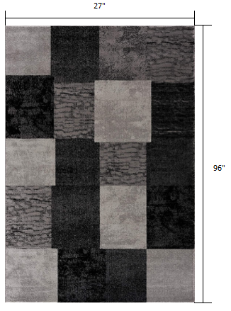 HomeRoots 2' x 8' Gray Geometric Blocks Runner Rug
