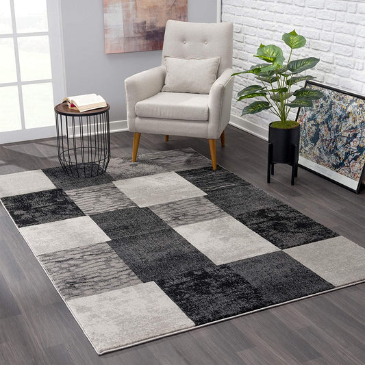 HomeRoots 2' x 8' Gray Geometric Blocks Runner Rug