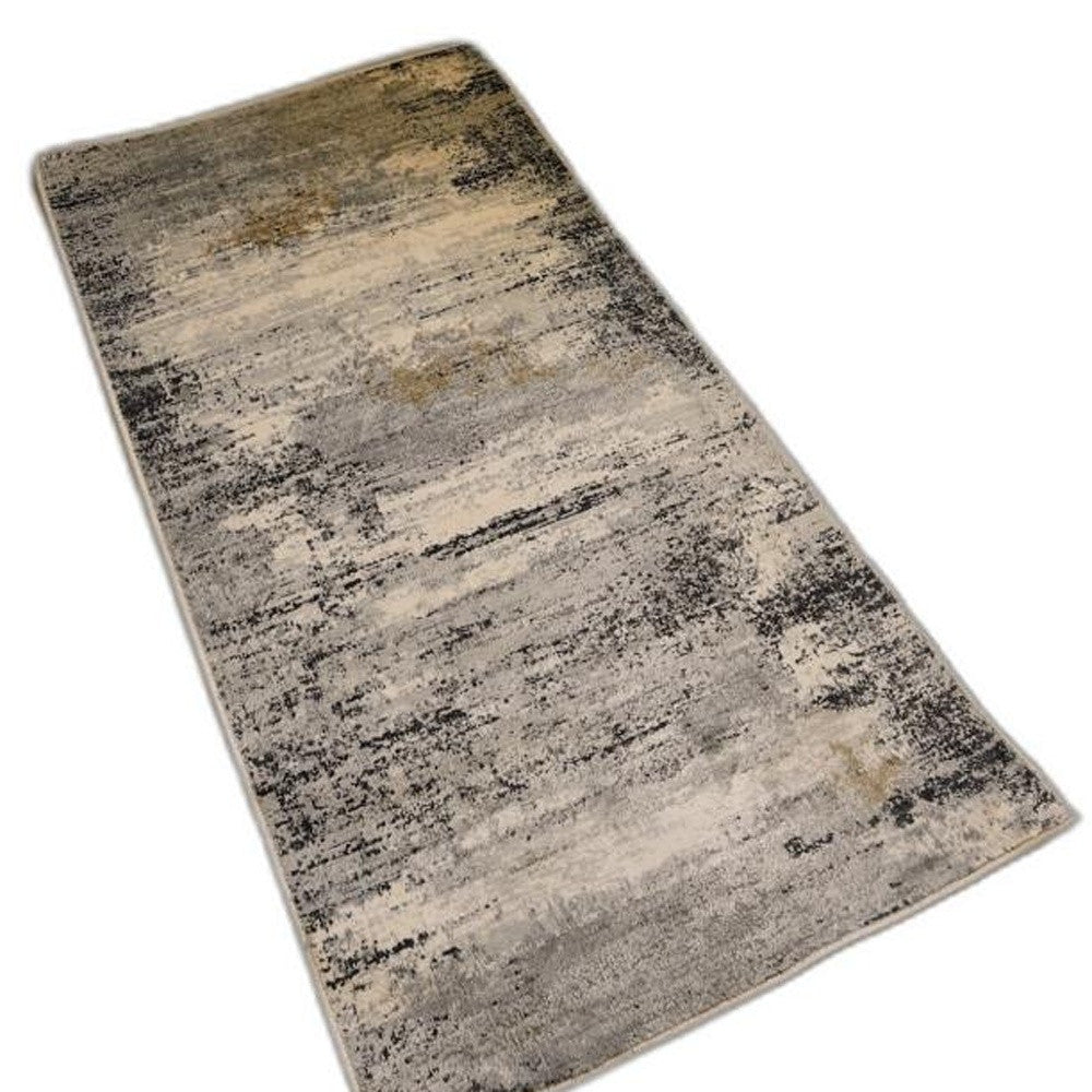 HomeRoots 2' x 8' Gray Mod Distressed Strokes Runner Rug