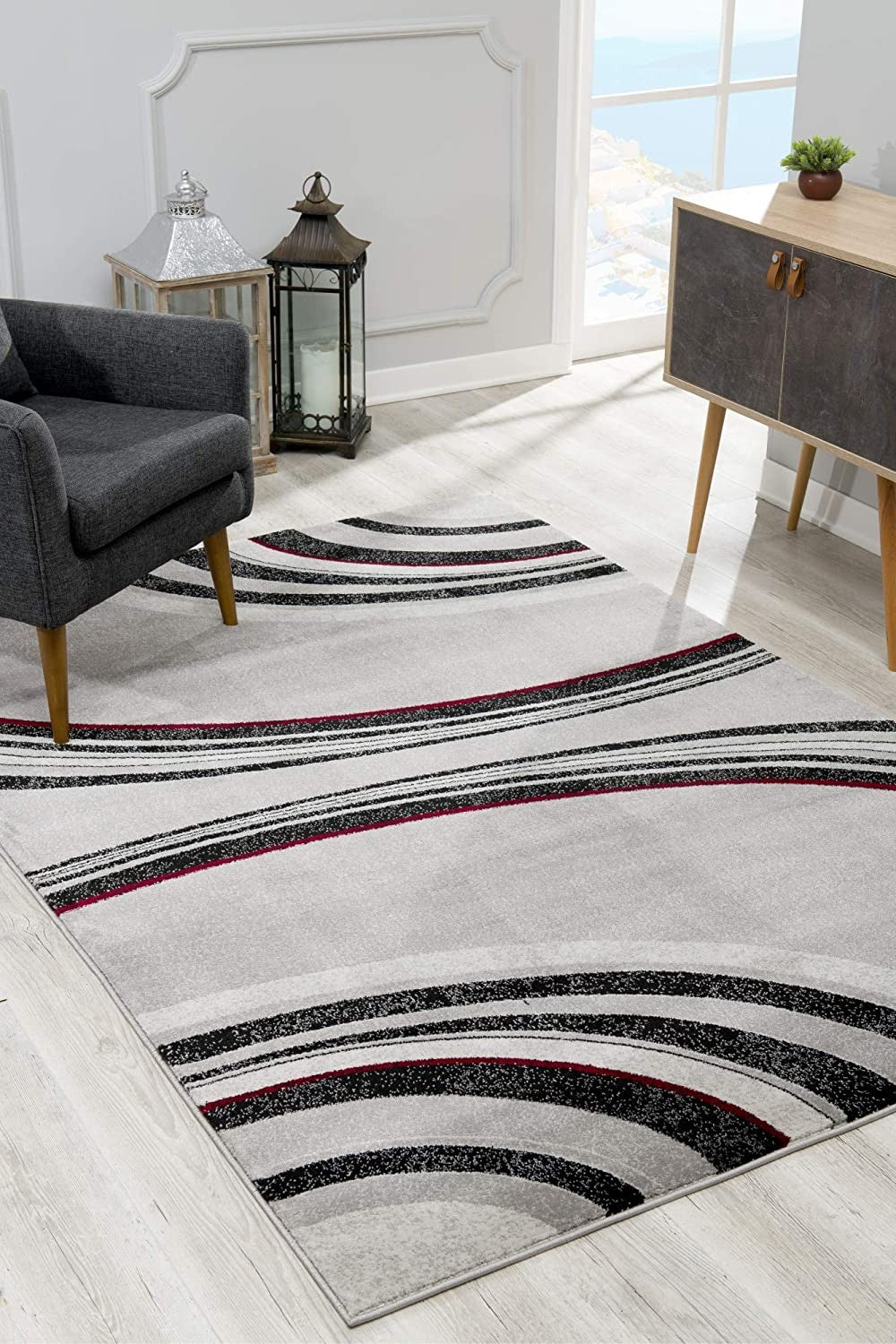 HomeRoots 2' x 8' Gray Modern Geometric Runner Rug