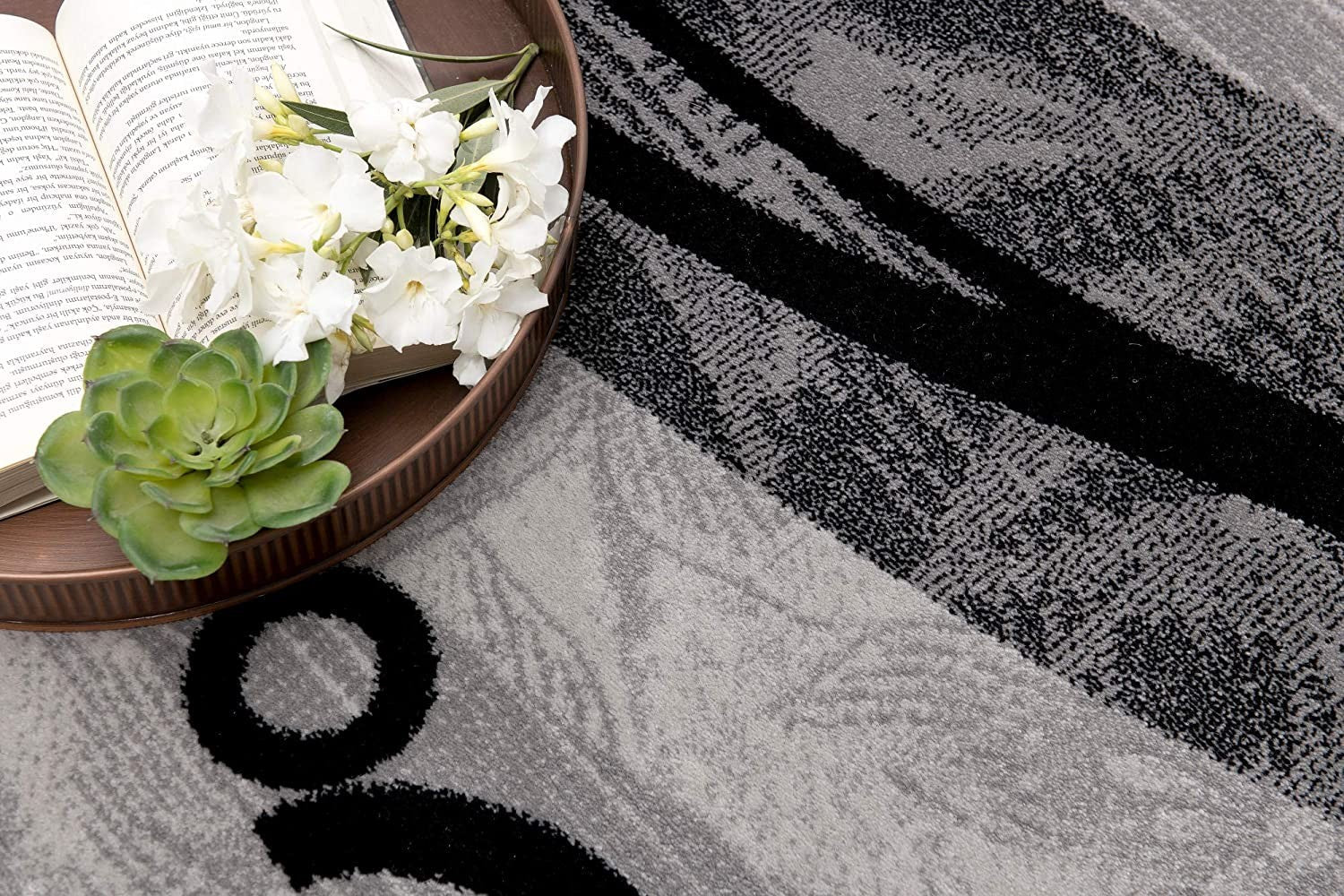 HomeRoots 2' x 8' Gray and Black Abstract Waves Runner Rug