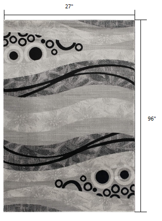 HomeRoots 2' x 8' Gray and Black Abstract Waves Runner Rug