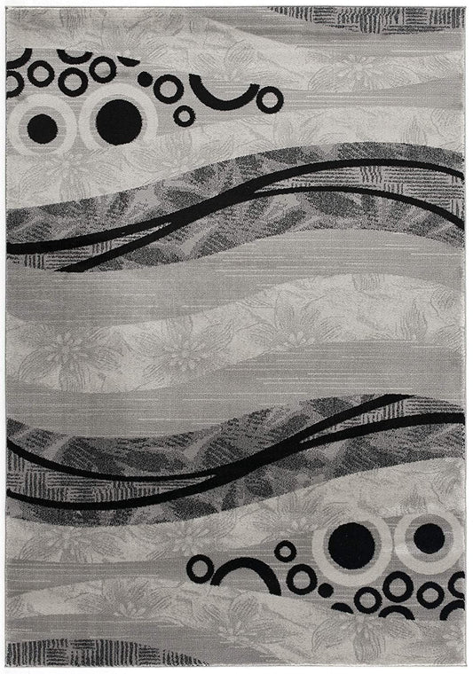 HomeRoots 2' x 8' Gray and Black Abstract Waves Runner Rug
