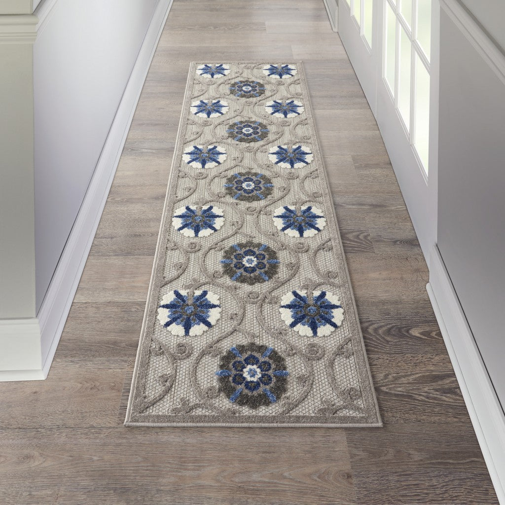 HomeRoots 2' x 8' Gray and Blue Indoor Outdoor Runner Rug
