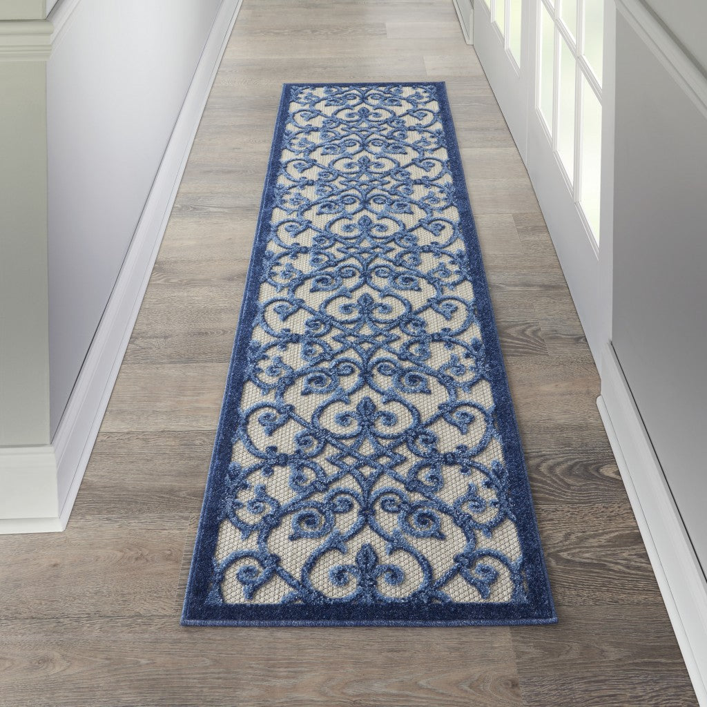HomeRoots 2' x 8' Gray and Blue Indoor Outdoor Runner Rug