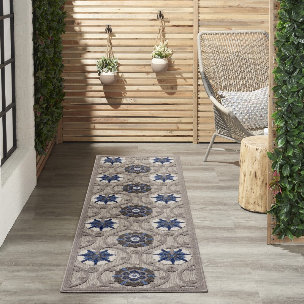 HomeRoots 2' x 8' Gray and Blue Indoor Outdoor Runner Rug