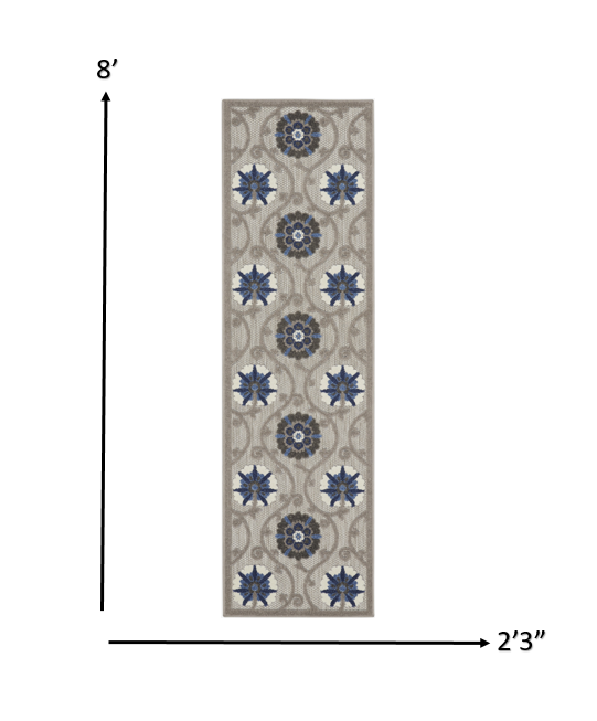 HomeRoots 2' x 8' Gray and Blue Indoor Outdoor Runner Rug