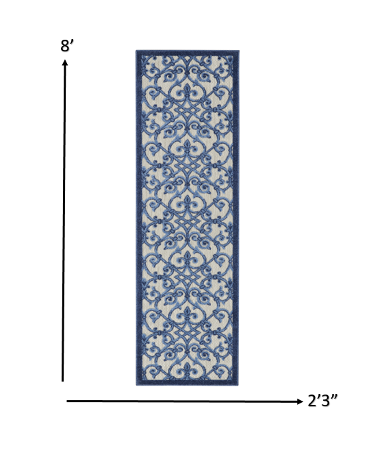 HomeRoots 2' x 8' Gray and Blue Indoor Outdoor Runner Rug