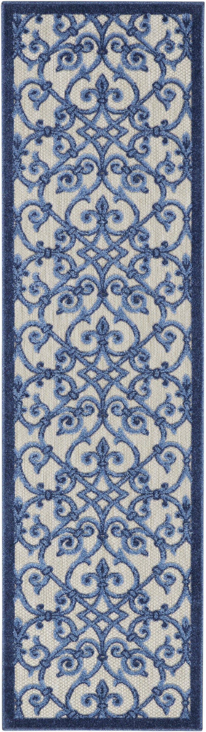 HomeRoots 2' x 8' Gray and Blue Indoor Outdoor Runner Rug