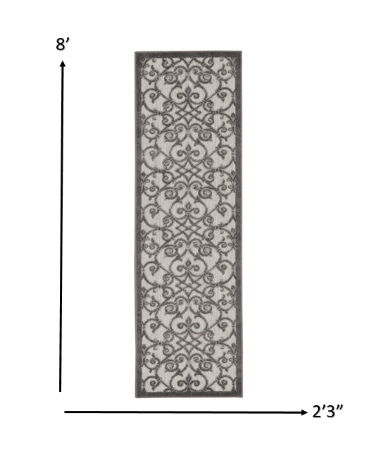 HomeRoots 2' x 8' Gray and Charcoal Indoor Outdoor Runner Rug