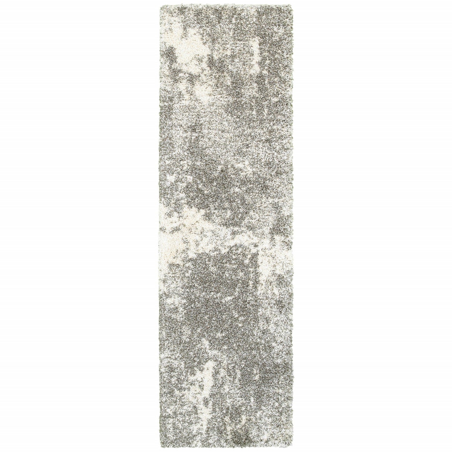 HomeRoots 2' x 8' Gray and Ivory Distressed Abstract Runner Rug