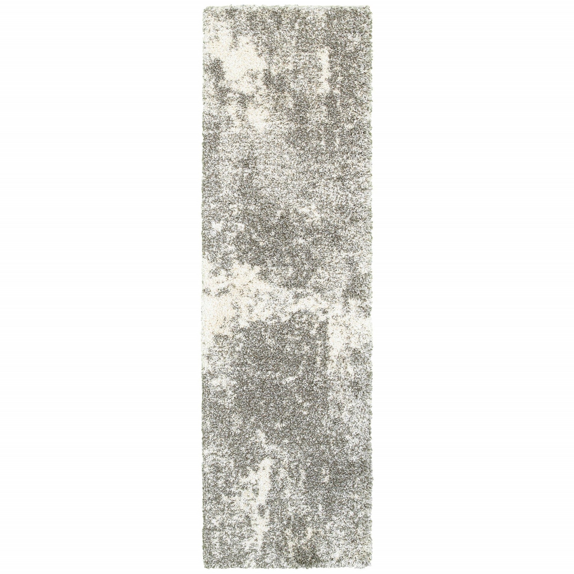 HomeRoots 2' x 8' Gray and Ivory Distressed Abstract Runner Rug