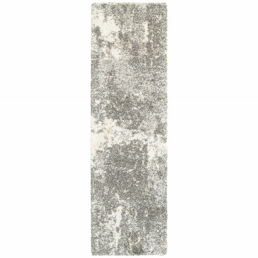 HomeRoots 2' x 8' Gray and Ivory Distressed Abstract Runner Rug