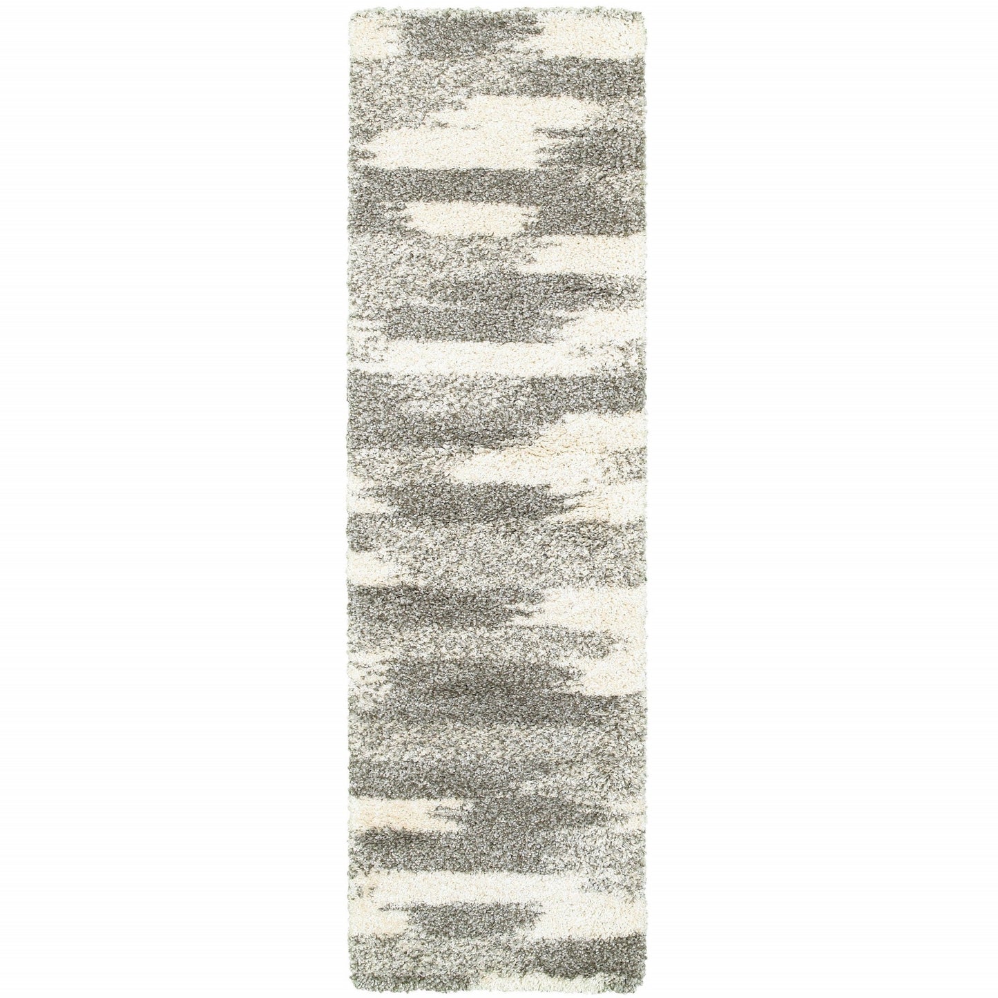 HomeRoots 2’ x 8’ Gray and Ivory Geometric Pattern Runner Rug