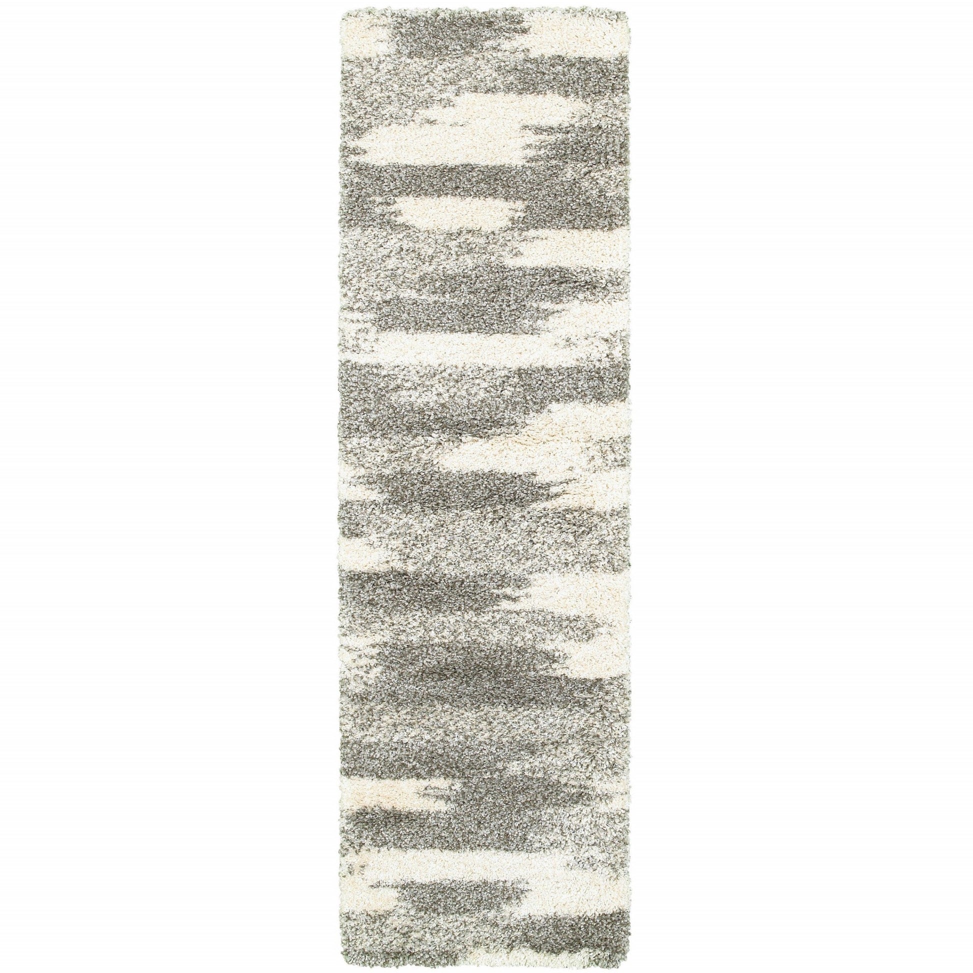 HomeRoots 2’ x 8’ Gray and Ivory Geometric Pattern Runner Rug