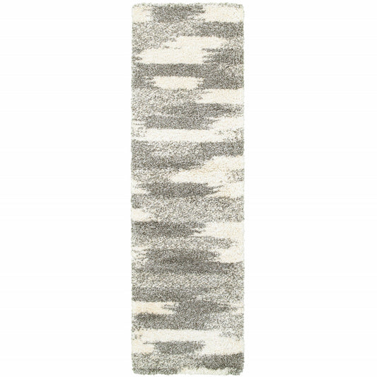 HomeRoots 2’ x 8’ Gray and Ivory Geometric Pattern Runner Rug