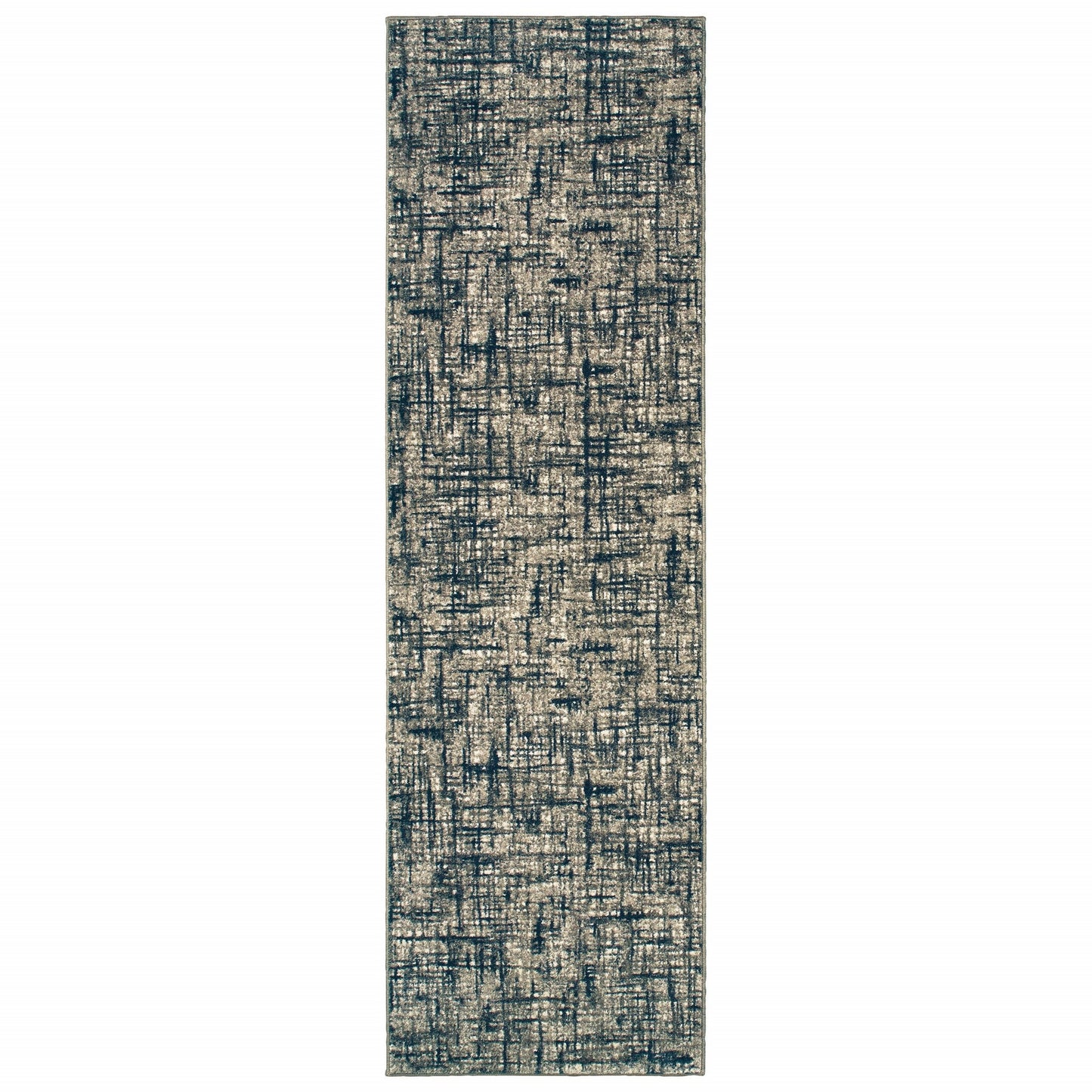 HomeRoots 2' x 8' Gray and Navy Abstract Runner Rug