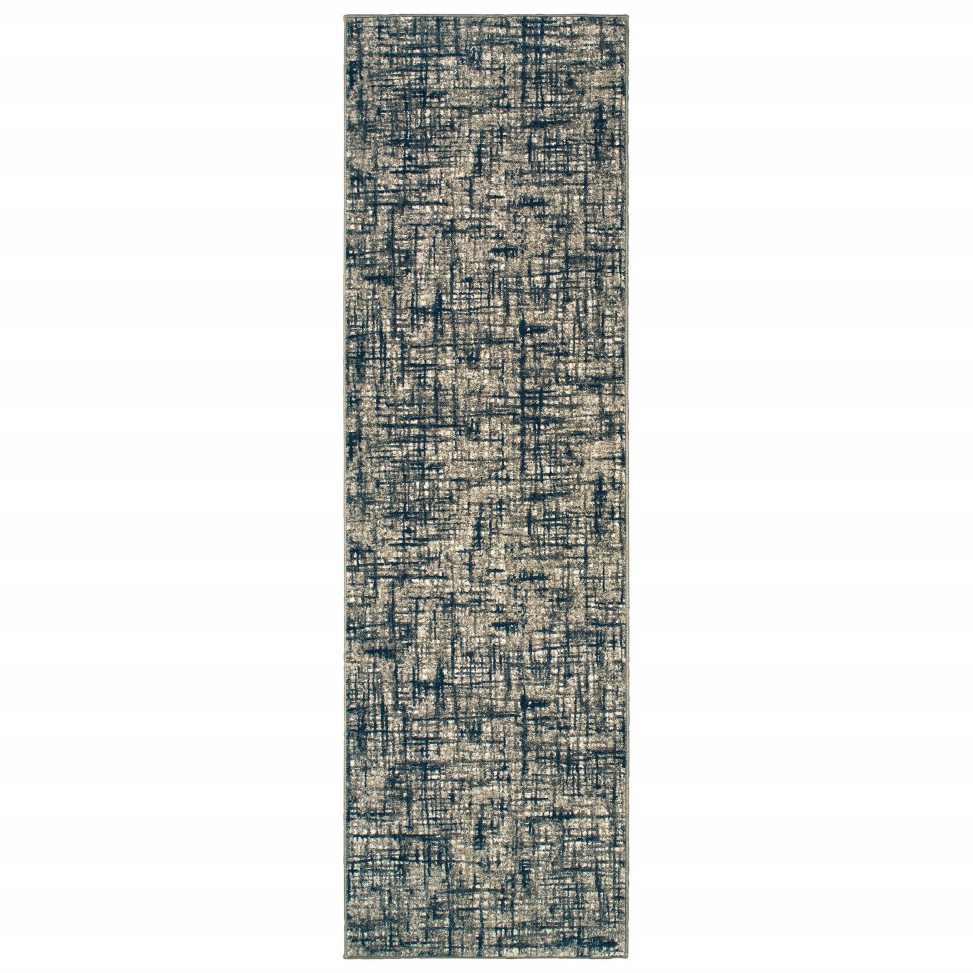 HomeRoots 2' x 8' Gray and Navy Abstract Runner Rug