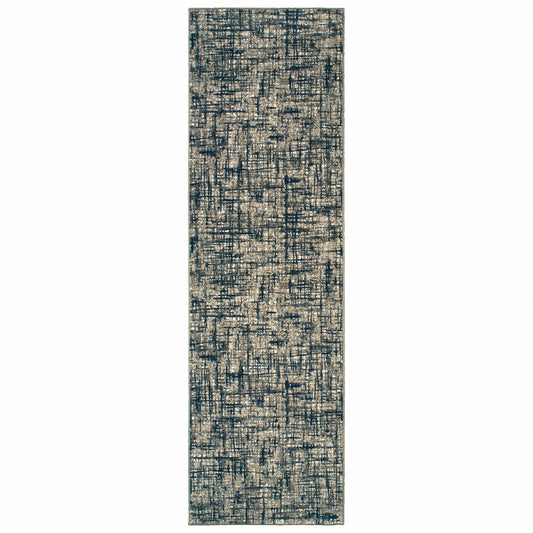 HomeRoots 2' x 8' Gray and Navy Abstract Runner Rug