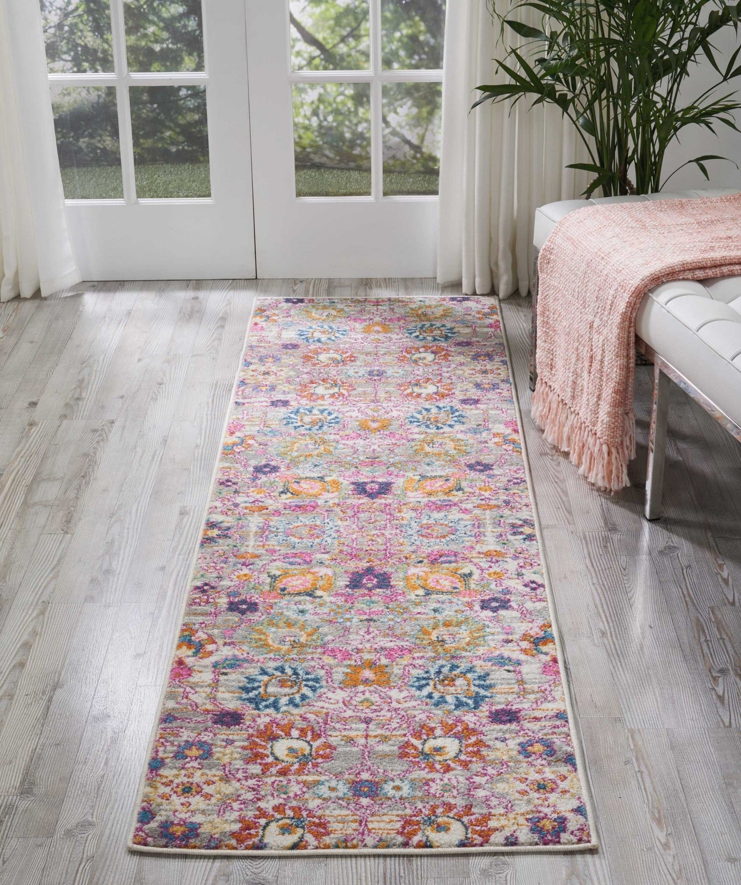 HomeRoots 2' x 8' Gray and Pink Distressed Runner Rug
