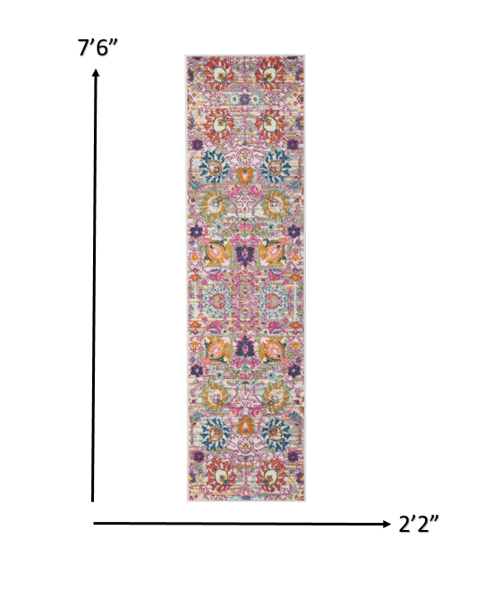 HomeRoots 2' x 8' Gray and Pink Distressed Runner Rug