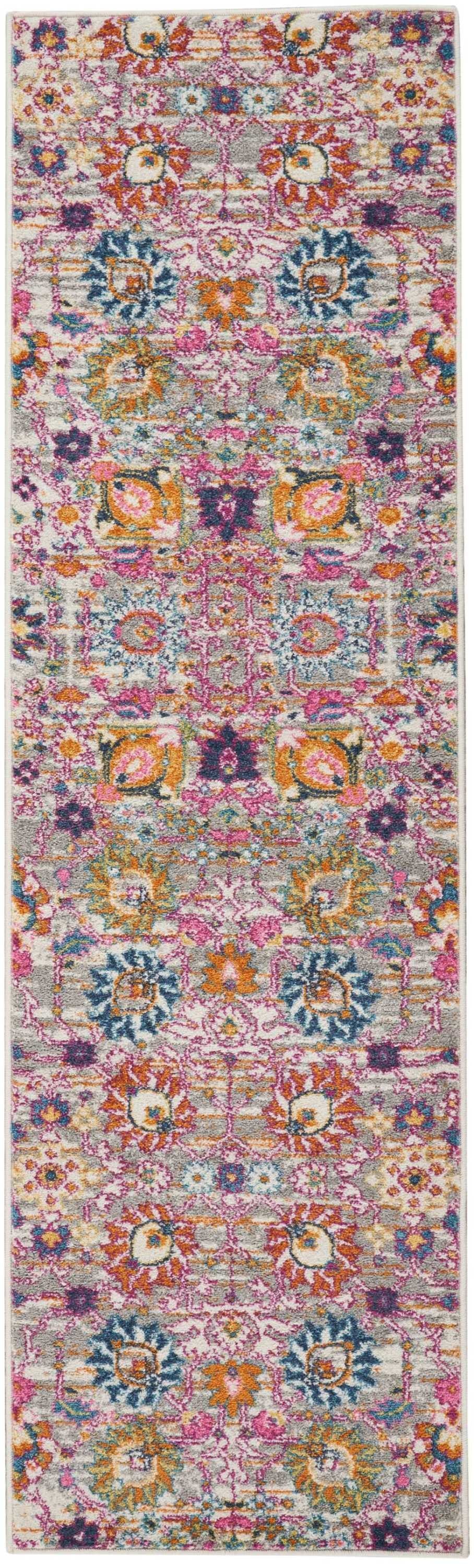 HomeRoots 2' x 8' Gray and Pink Distressed Runner Rug