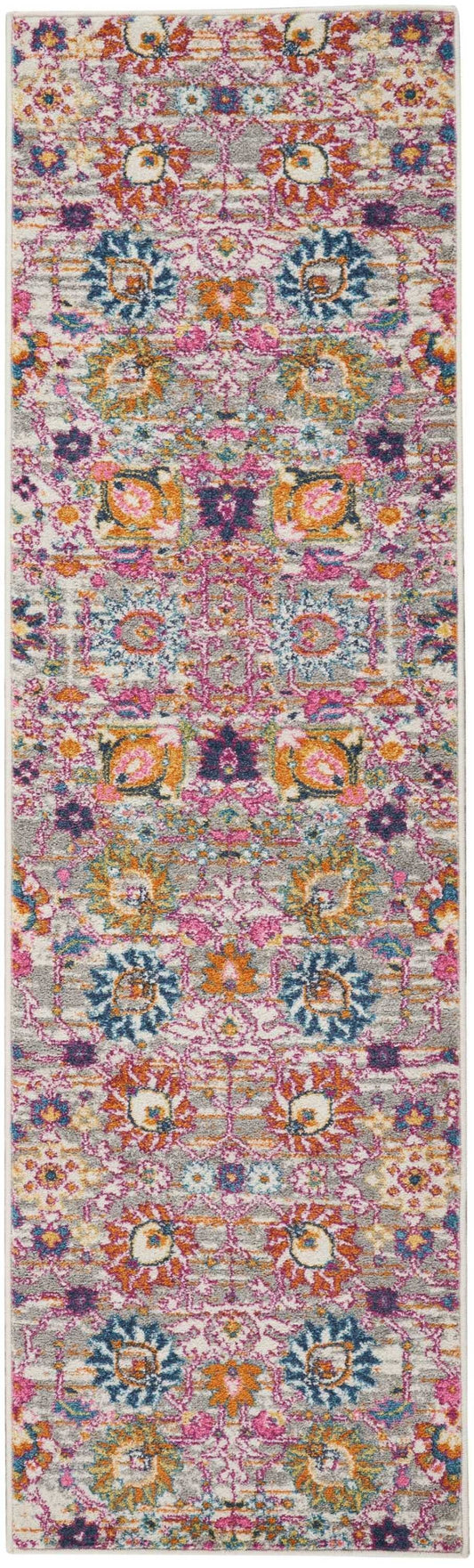 HomeRoots 2' x 8' Gray and Pink Distressed Runner Rug