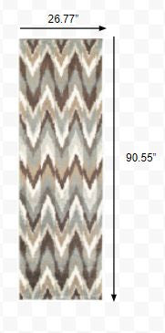 HomeRoots 2' x 8' Gray and Taupe Ikat Pattern Runner Rug