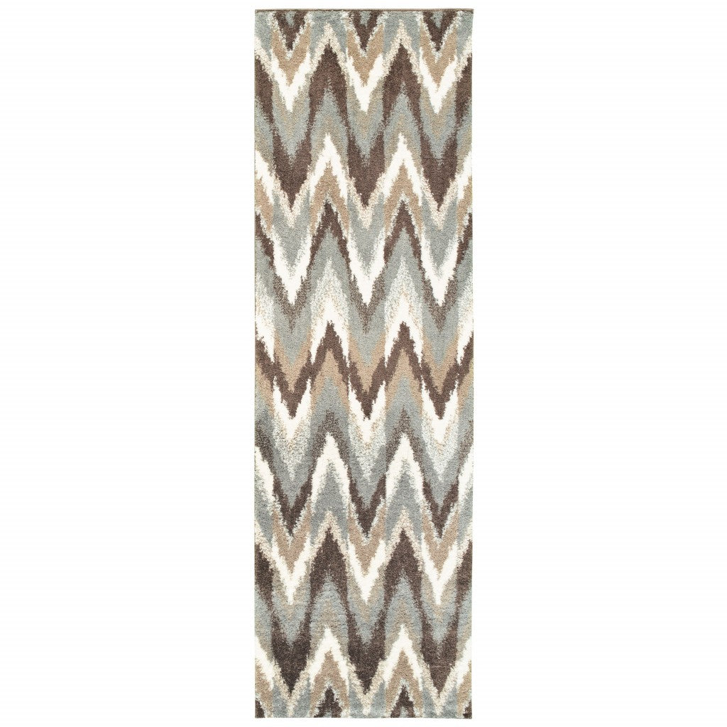 HomeRoots 2' x 8' Gray and Taupe Ikat Pattern Runner Rug