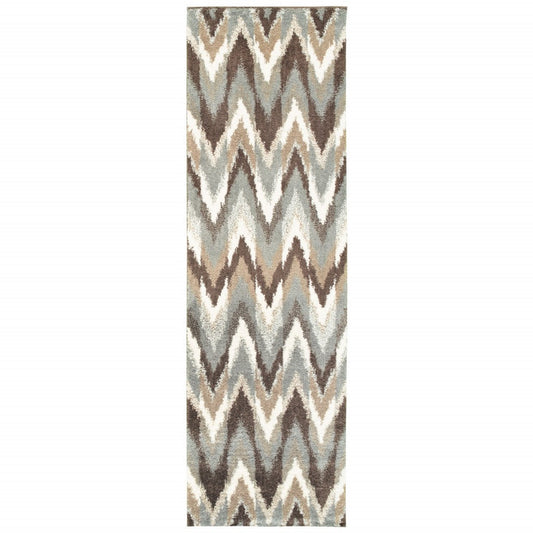 HomeRoots 2' x 8' Gray and Taupe Ikat Pattern Runner Rug