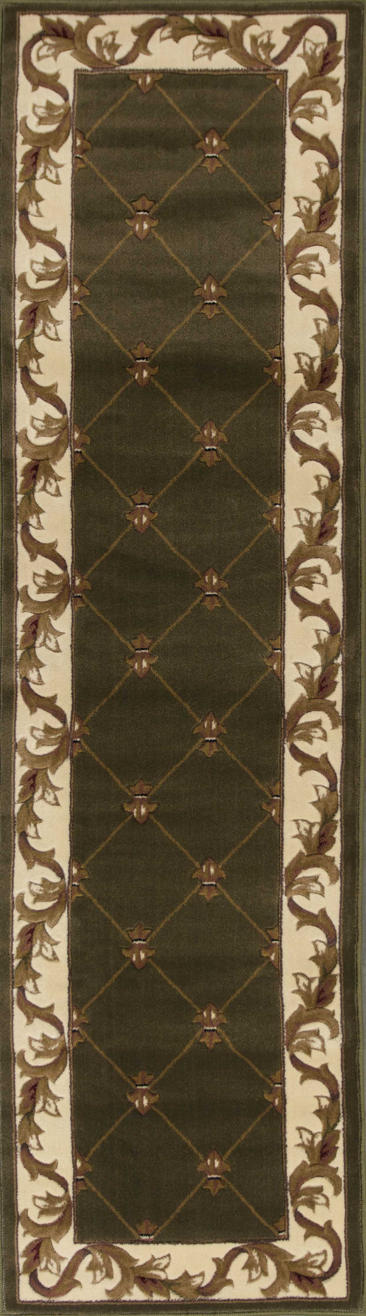 HomeRoots 2' x 8' Green Fleur de Lis Runner Rug