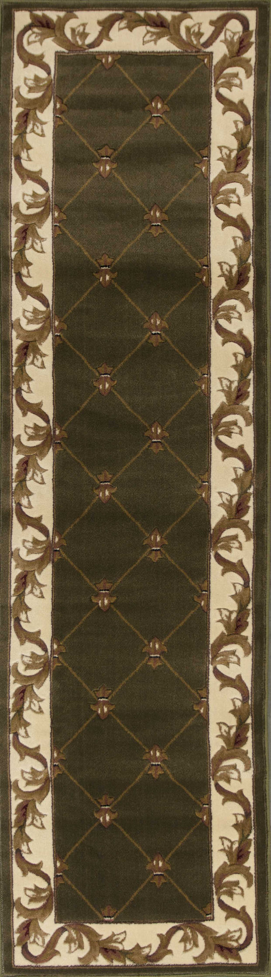 HomeRoots 2' x 8' Green Fleur de Lis Runner Rug