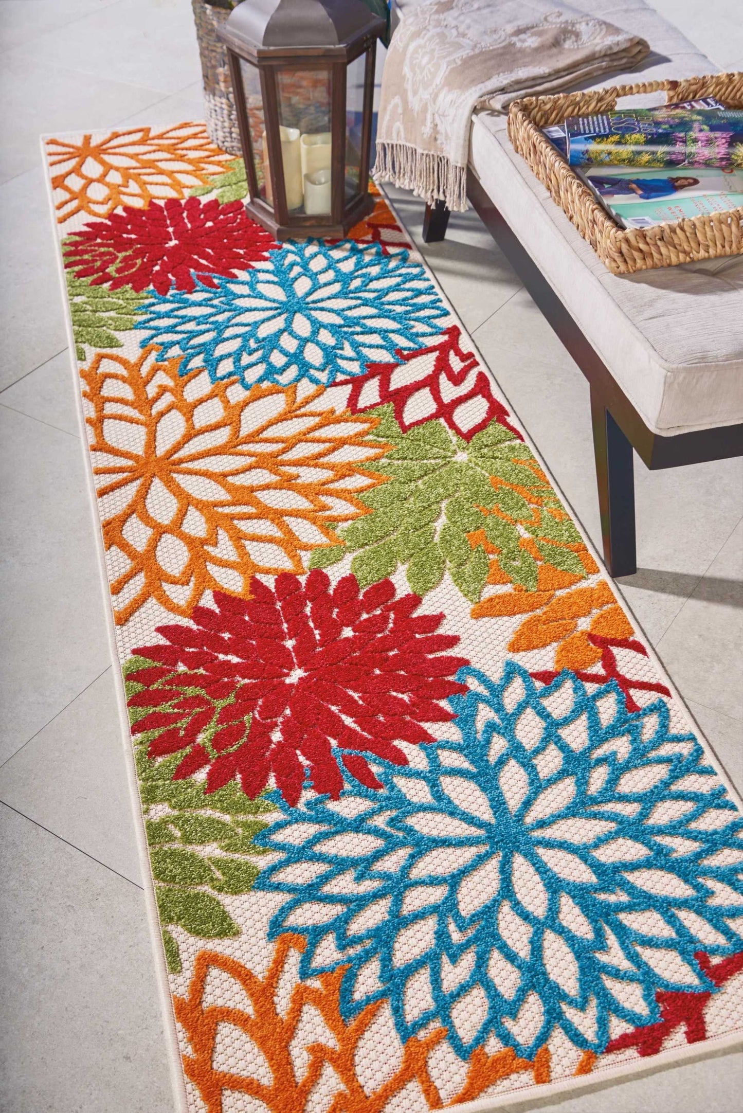 HomeRoots 2’ x 8’ Green Indoor Outdoor Runner Rug With Floral Finish