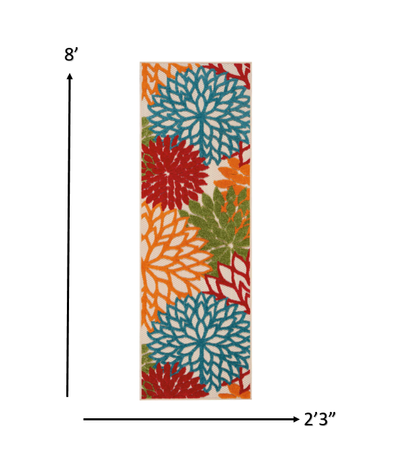 HomeRoots 2’ x 8’ Green Indoor Outdoor Runner Rug With Floral Finish