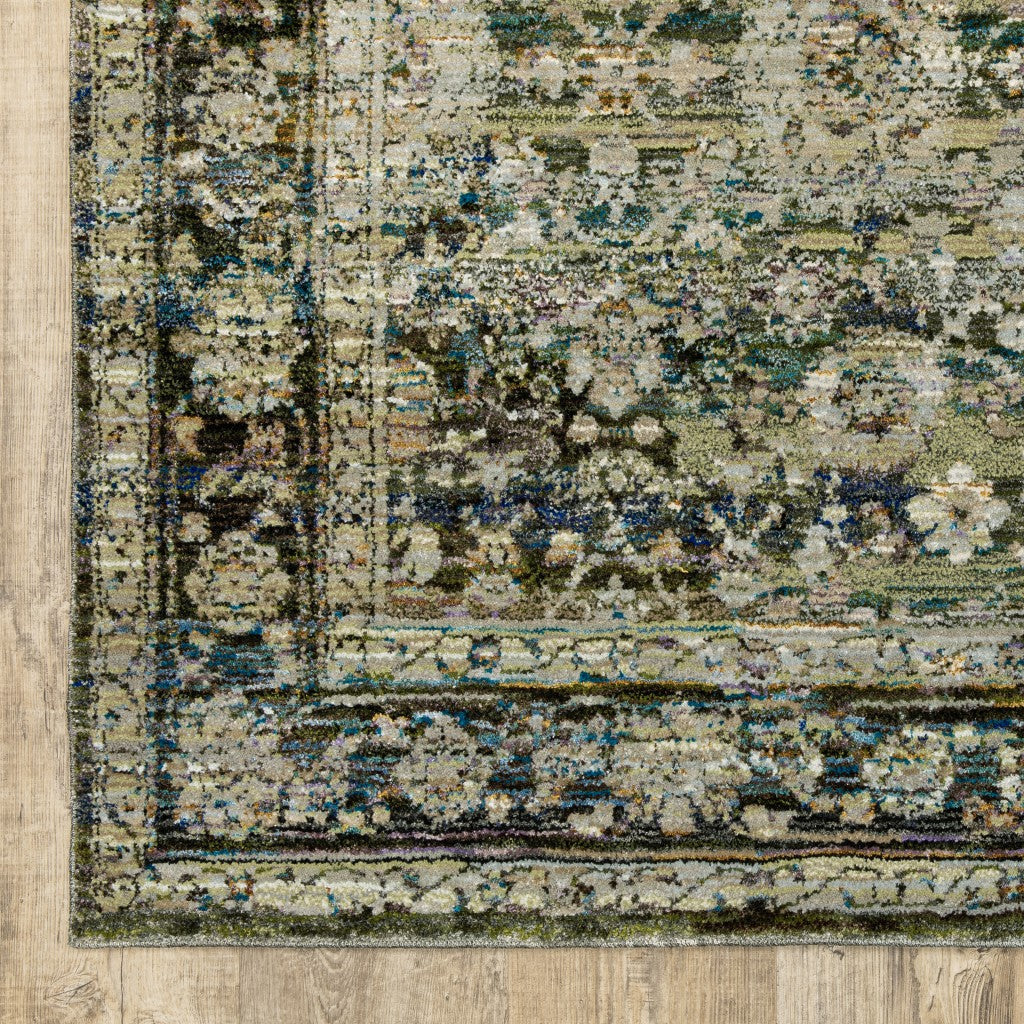 HomeRoots 2' x 8' Green and Brown Floral Runner Rug