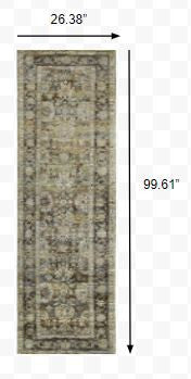 HomeRoots 2' x 8' Green and Brown Floral Runner Rug