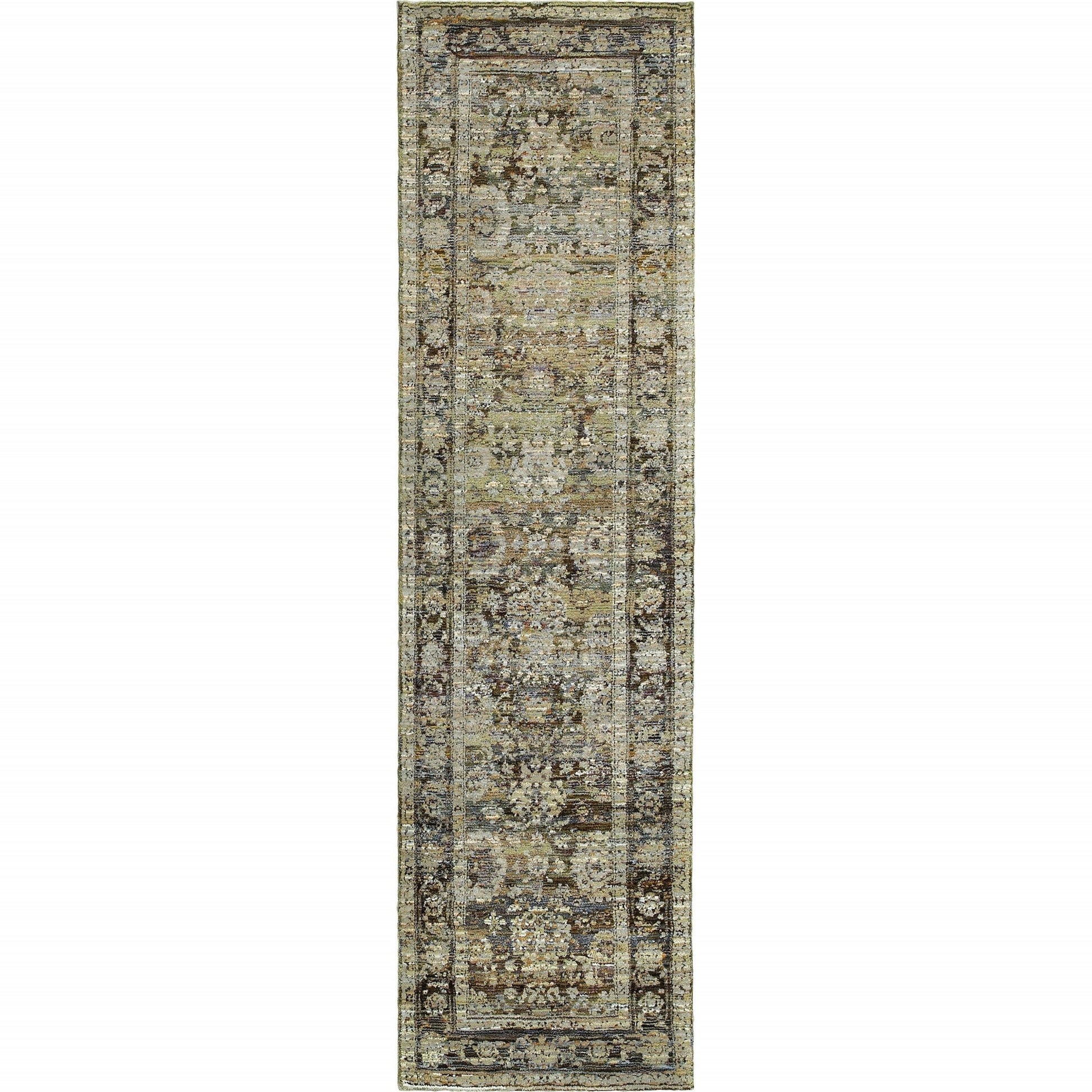 HomeRoots 2' x 8' Green and Brown Floral Runner Rug