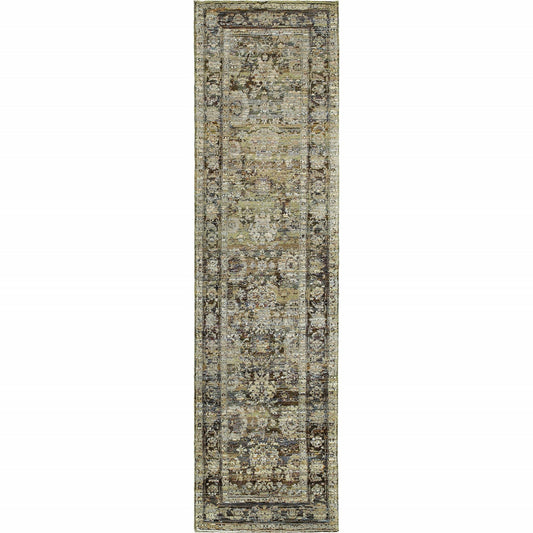 HomeRoots 2' x 8' Green and Brown Floral Runner Rug