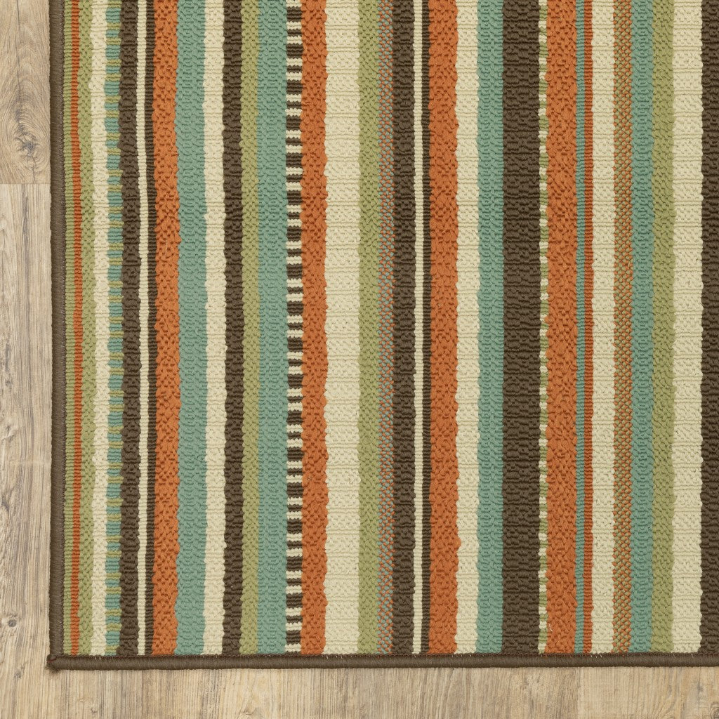 HomeRoots 2’ x 8’ Green and Brown Striped Indoor Outdoor Runner Rug