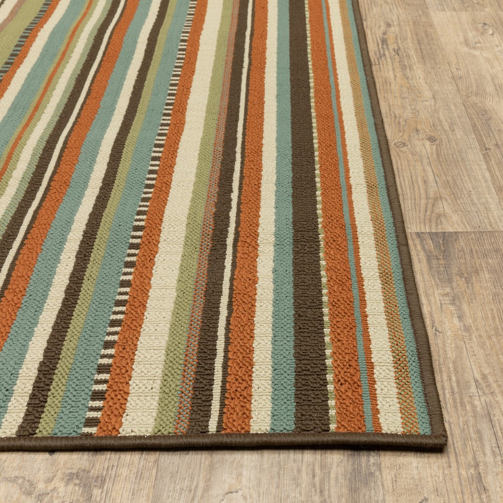 HomeRoots 2’ x 8’ Green and Brown Striped Indoor Outdoor Runner Rug