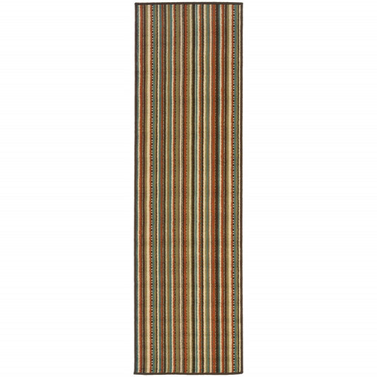 HomeRoots 2’ x 8’ Green and Brown Striped Indoor Outdoor Runner Rug
