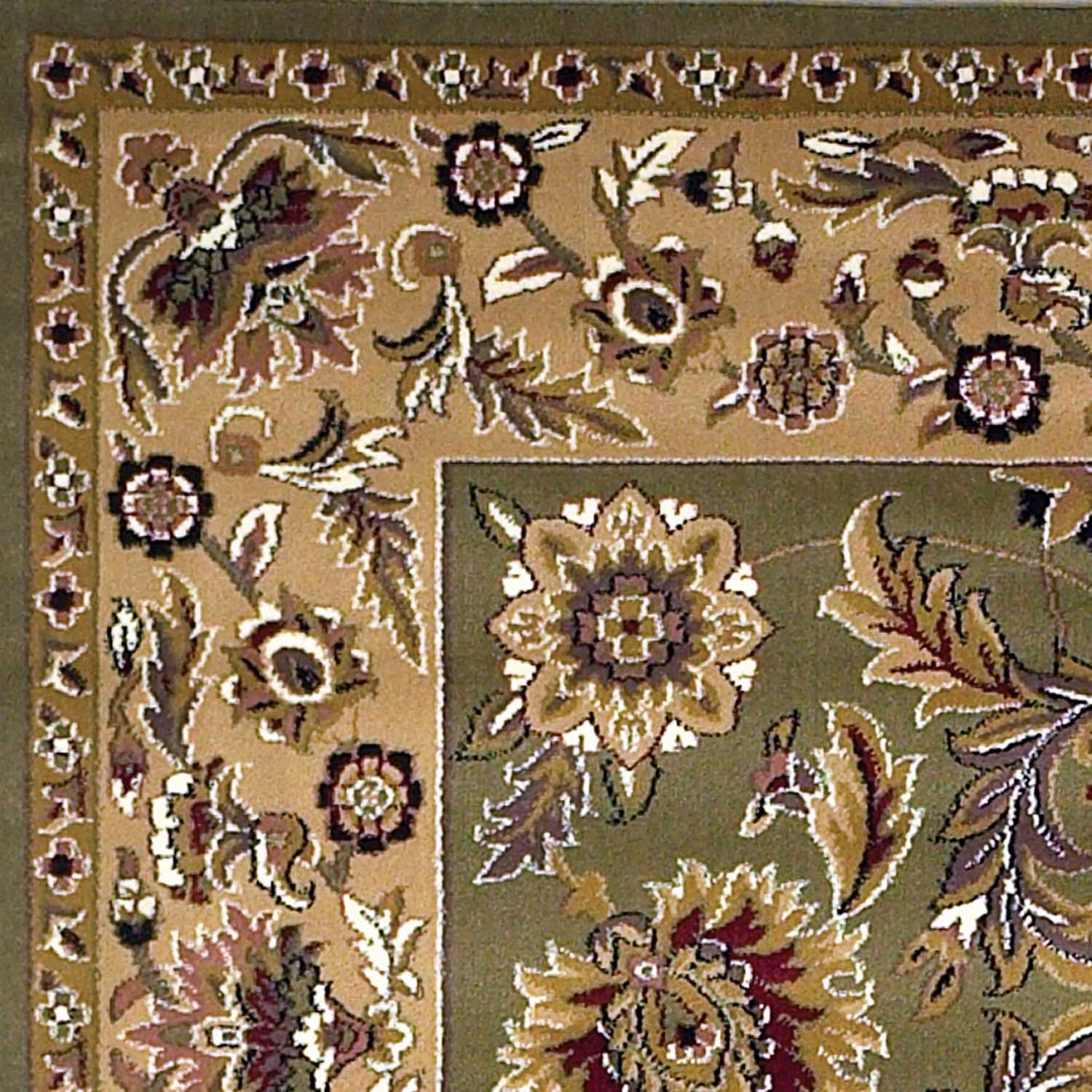 HomeRoots 2' x 8' Green or Taupe Traditional Bordered Runner Rug