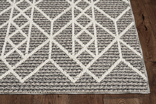 HomeRoots 2' x 8' Grey Geometric Lines Runner Rug