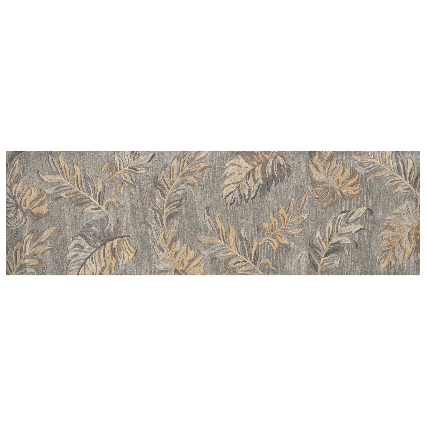 HomeRoots 2' x 8' Grey Palm Leaves Wool Runner Rug