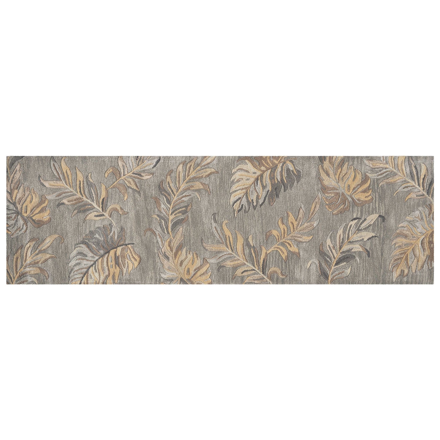 HomeRoots 2' x 8' Grey Palm Leaves Wool Runner Rug