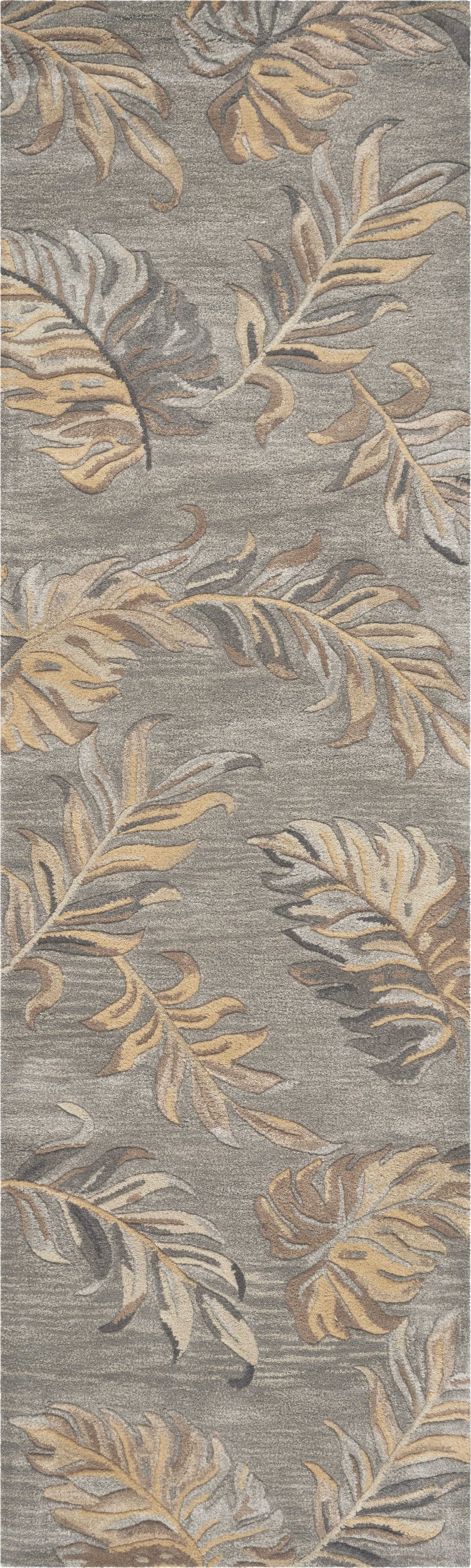 HomeRoots 2' x 8' Grey Palm Leaves Wool Runner Rug
